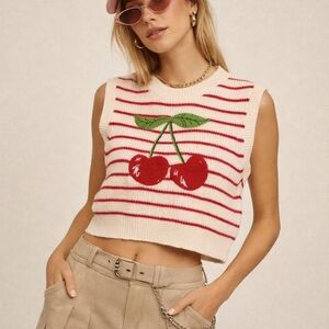 Cherry Knit Vest  Y2K Preppy Cottagecore Trend Soft Girl Vintage 90s